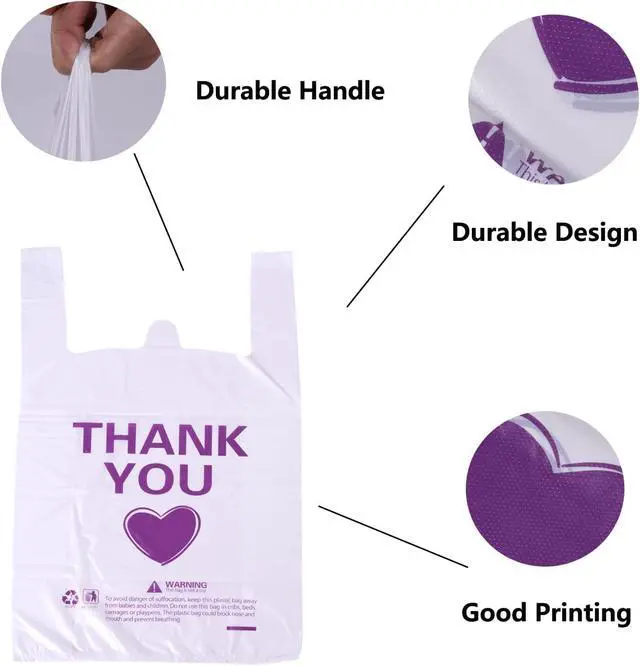 Alt view image 4 of 6 - ysmile Thank You T Shirt Plastic Shopping Bag Rusable for Grocery Small Business Food To Go Bag with Handle 12x19 Inch 50 pcs - White