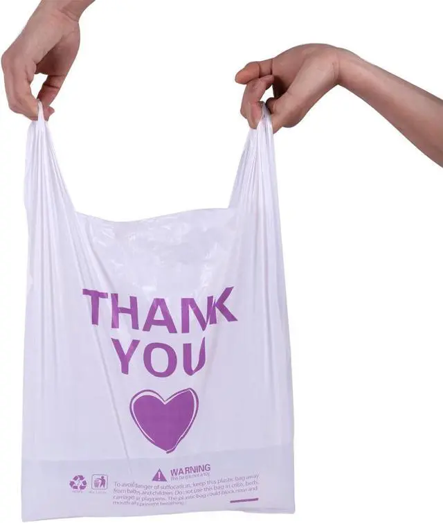 Alt view image 5 of 6 - ysmile Thank You T Shirt Plastic Shopping Bag Rusable for Grocery Small Business Food To Go Bag with Handle 12x19 Inch 50 pcs - White
