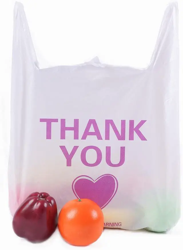 Alt view image 6 of 6 - ysmile Thank You T Shirt Plastic Shopping Bag Rusable for Grocery Small Business Food To Go Bag with Handle 12x19 Inch 50 pcs - White