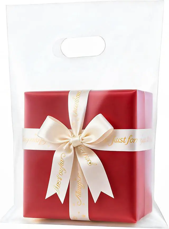 Main image of Ansigillate 100 Pack Clear Plastic Bags 9"x12" Gift Bags With Handles Shopping Bags For Small Business, Merchandise and Boutique Stores