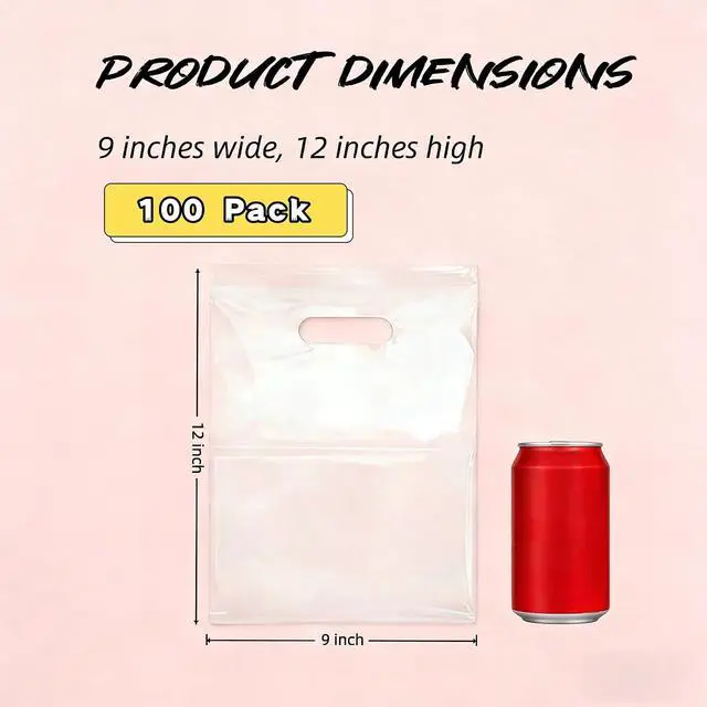 Alt view image 2 of 6 - Ansigillate 100 Pack Clear Plastic Bags 9"x12" Gift Bags With Handles Shopping Bags For Small Business, Merchandise and Boutique Stores