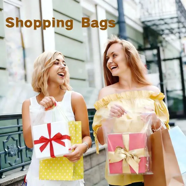 Alt view image 5 of 6 - Ansigillate 100 Pack Clear Plastic Bags 9"x12" Gift Bags With Handles Shopping Bags For Small Business, Merchandise and Boutique Stores