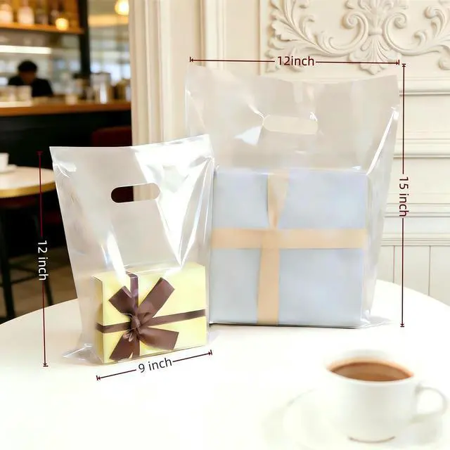 Alt view image 6 of 6 - Ansigillate 100 Pack Clear Plastic Bags 9"x12" Gift Bags With Handles Shopping Bags For Small Business, Merchandise and Boutique Stores