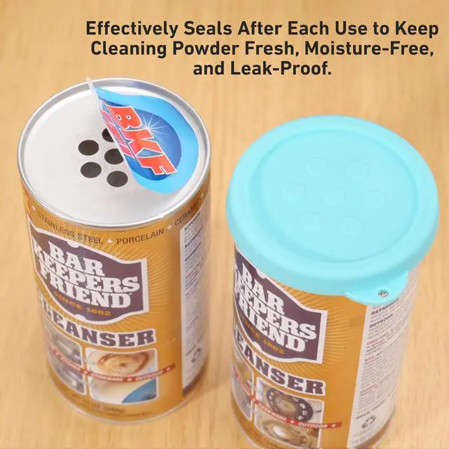 Alt view image 3 of 6 - 1 Pack Silicone Powder Cleanser Lids Compatible with Bar Keepers Friend, Comet, Ajax Powder Cleanser (12 oz & 21oz), Moisture Resistance, Cleanser Accessory to Keep Powder Dry (Blue)