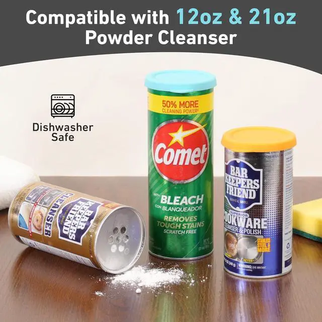 Alt view image 6 of 6 - 1 Pack Silicone Powder Cleanser Lids Compatible with Bar Keepers Friend, Comet, Ajax Powder Cleanser (12 oz & 21oz), Moisture Resistance, Cleanser Accessory to Keep Powder Dry (Blue)