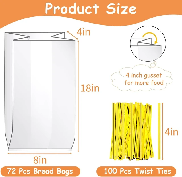 Alt view image 2 of 7 - Bread Bags,72 Pack Plastic Bread Bags for Homemade Bread,Bread Loaf Bags
