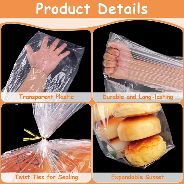 Alt view image 3 of 7 - Bread Bags,72 Pack Plastic Bread Bags for Homemade Bread,Bread Loaf Bags