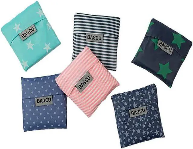Main image of Cloth Tote Bags, Reusable, Foldable, Recycle for Shopping, Fits in Pocket, Eco Friendly for Groceries, Water Resistant, Lightweight, Strong & Durable Large (6Pack)
