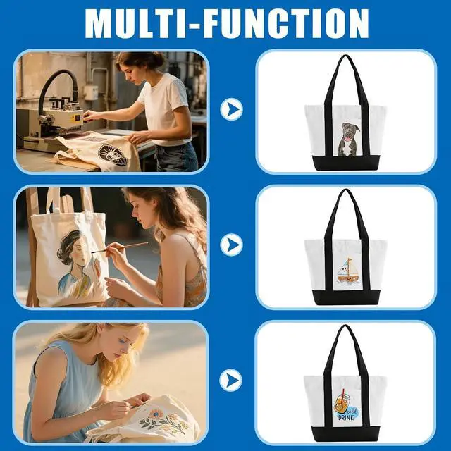 Alt view image 4 of 7 - Mini Canvas Tote Bag with Pockets, 12oz Small Tote Bag with Zipper