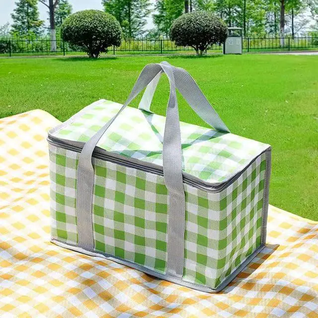 Main image of Insulated Picnic Cooler Bag - Zippered Top, Keeps Hot or Cold - Perfect for Picnics, Beach, Food Delivery & Outdoor (13.8x7.9x7.9 in)