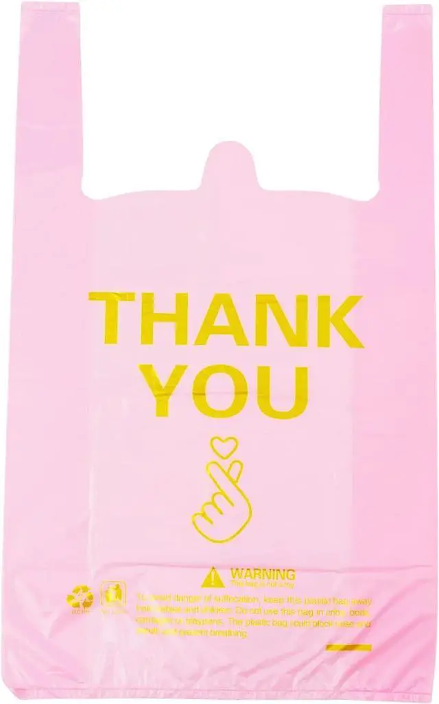 Main image of ysmile Thank You T Shirt Bag Plastic Grocery Bag for Small Business Plastic Shopping Bag with Handle - Pink