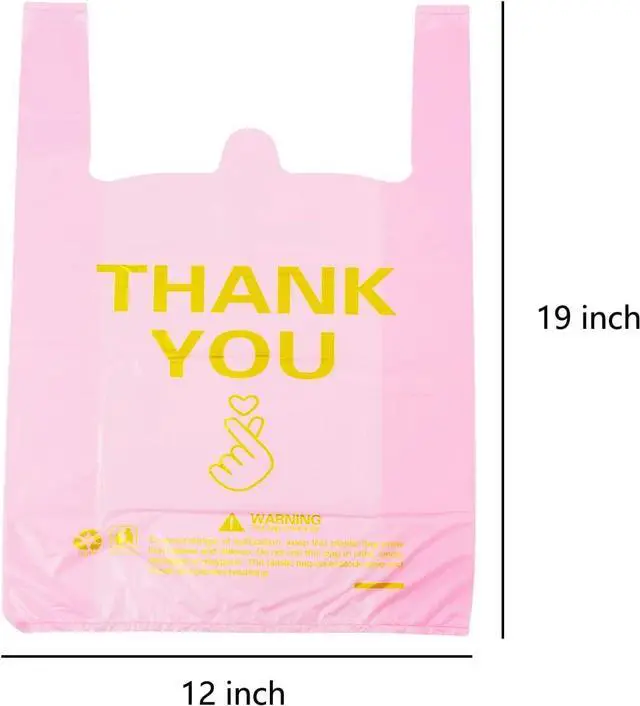 Alt view image 2 of 5 - ysmile Thank You T Shirt Bag Plastic Grocery Bag for Small Business Plastic Shopping Bag with Handle - Pink
