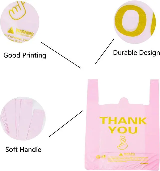 Alt view image 3 of 5 - ysmile Thank You T Shirt Bag Plastic Grocery Bag for Small Business Plastic Shopping Bag with Handle - Pink