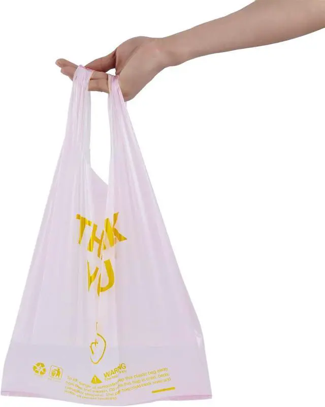 Alt view image 5 of 5 - ysmile Thank You T Shirt Bag Plastic Grocery Bag for Small Business Plastic Shopping Bag with Handle - Pink