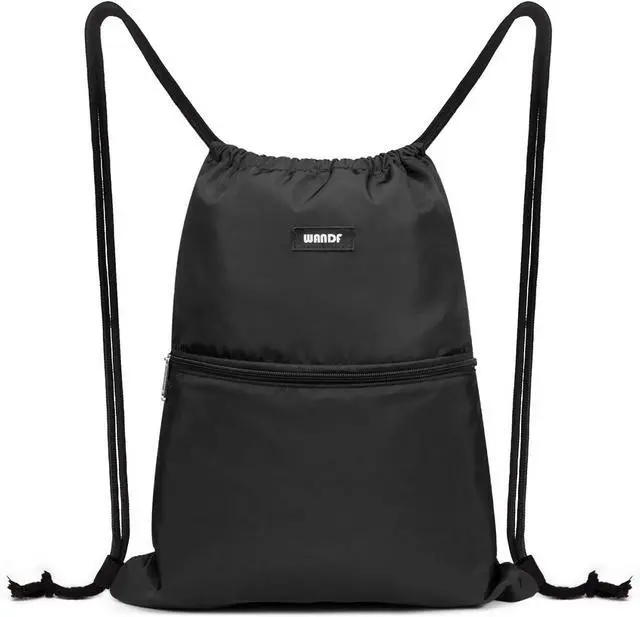 Main image of WANDF Drawstring Backpack, Gym Sackpack for Sports (Black)