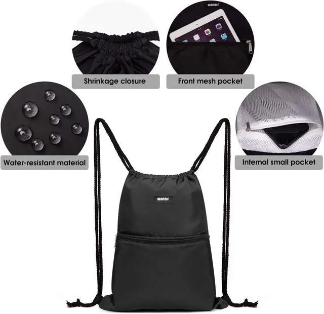 Alt view image 2 of 7 - WANDF Drawstring Backpack, Gym Sackpack for Sports (Black)