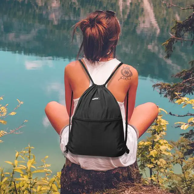 Alt view image 5 of 7 - WANDF Drawstring Backpack, Gym Sackpack for Sports (Black)