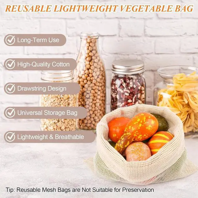 Alt view image 4 of 7 - 8 Pack Reusable Produce Bags, Mesh Produce Bags, Mesh Bags For Vegetables