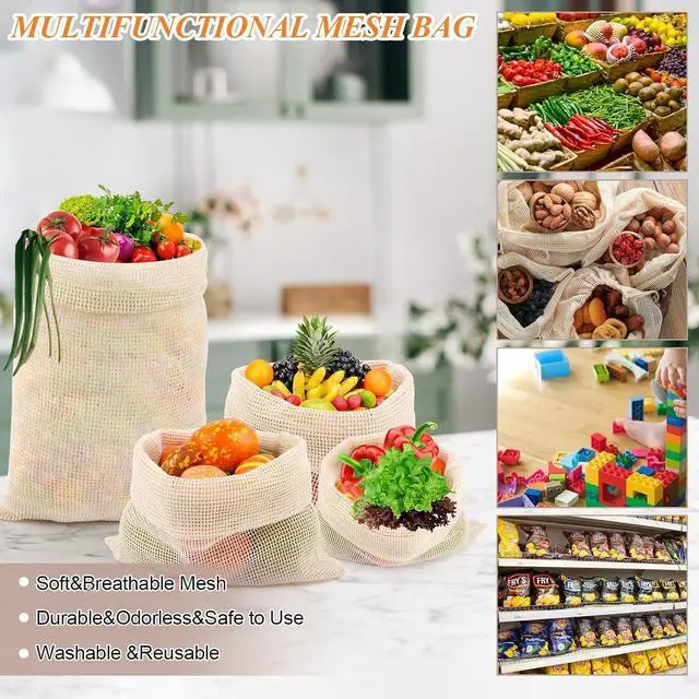 Alt view image 5 of 7 - 8 Pack Reusable Produce Bags, Mesh Produce Bags, Mesh Bags For Vegetables