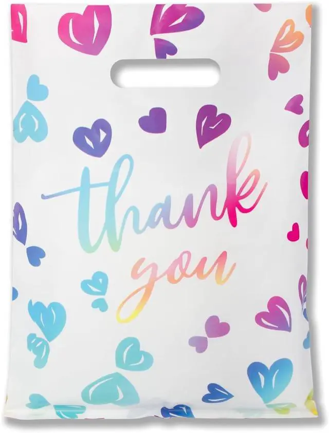 Main image of WAKAKO Thank You Bags for Business Small, 2.36Mil Plastic Shopping Retail Gift Bags for Party Clothes Boutique 50 Pack (25X35cm)
