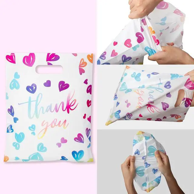 Alt view image 4 of 7 - WAKAKO Thank You Bags for Business Small, 2.36Mil Plastic Shopping Retail Gift Bags for Party Clothes Boutique 50 Pack (25X35cm)