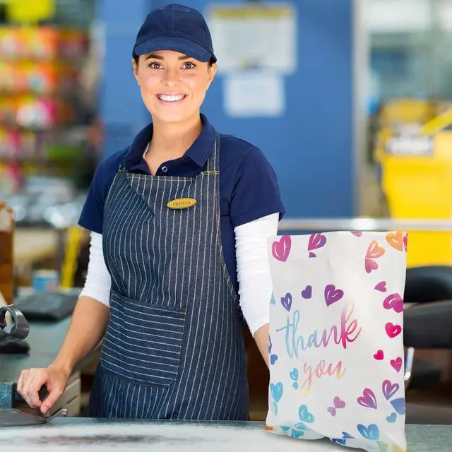 Alt view image 5 of 7 - WAKAKO Thank You Bags for Business Small, 2.36Mil Plastic Shopping Retail Gift Bags for Party Clothes Boutique 50 Pack (25X35cm)