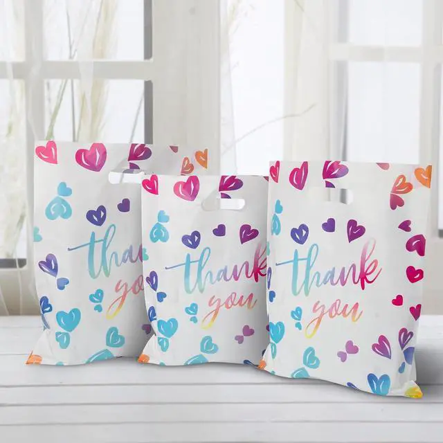 Alt view image 6 of 7 - WAKAKO Thank You Bags for Business Small, 2.36Mil Plastic Shopping Retail Gift Bags for Party Clothes Boutique 50 Pack (25X35cm)