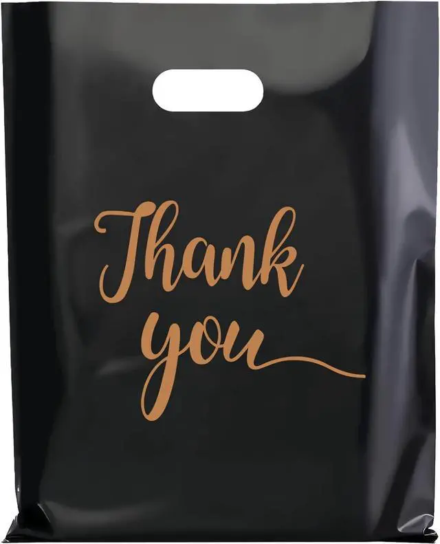 Main image of Gute 50 Pcs 9x12in Thank You Merchandise Bags,Plastic Shopping Bags Black