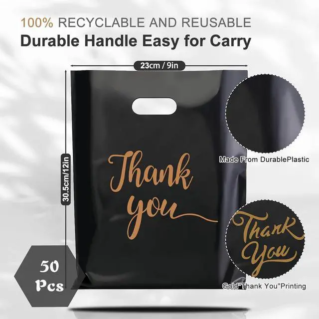 Alt view image 2 of 7 - Gute 50 Pcs 9x12in Thank You Merchandise Bags,Plastic Shopping Bags Black