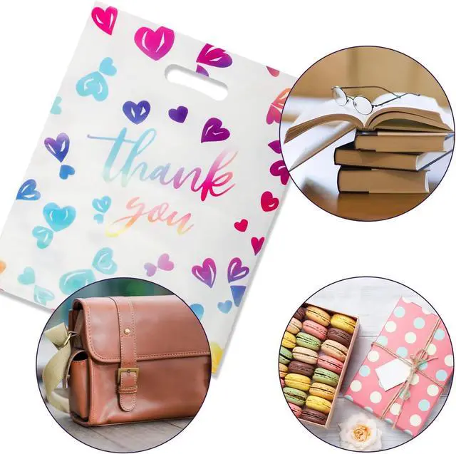 Alt view image 7 of 7 - WAKAKO Thank You Bags for Business Small, 2.36Mil Plastic Shopping Retail Gift Bags for Party Clothes Boutique 50 Pack (25X35cm)