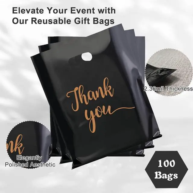 Alt view image 3 of 7 - Gute 50 Pcs 9x12in Thank You Merchandise Bags,Plastic Shopping Bags Black