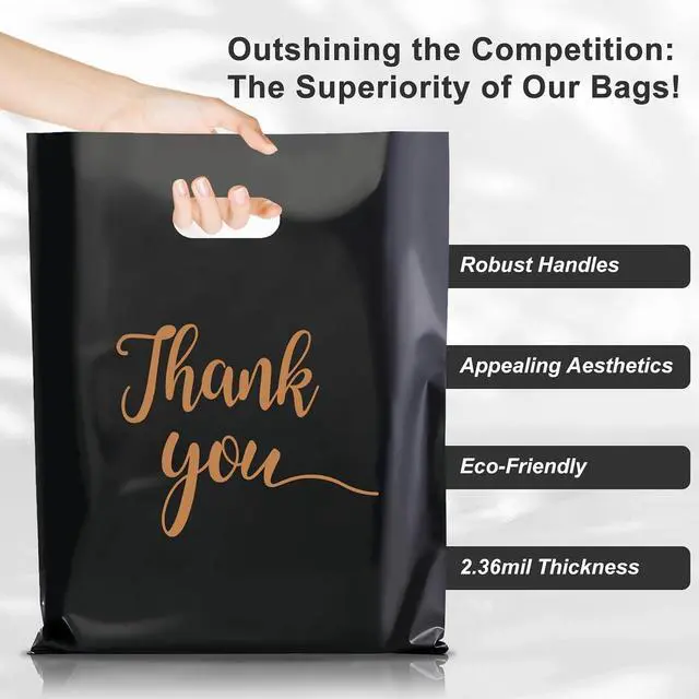Alt view image 6 of 7 - Gute 50 Pcs 9x12in Thank You Merchandise Bags,Plastic Shopping Bags Black