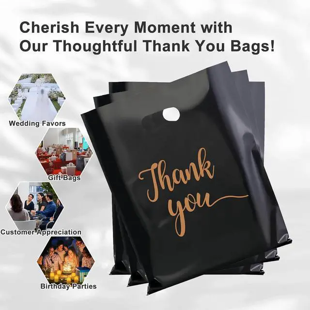 Alt view image 4 of 7 - Gute 50 Pcs 9x12in Thank You Merchandise Bags,Plastic Shopping Bags Black