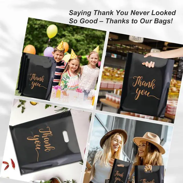 Alt view image 7 of 7 - Gute 50 Pcs 9x12in Thank You Merchandise Bags,Plastic Shopping Bags Black