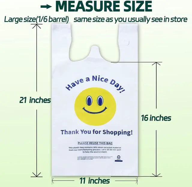 Alt view image 3 of 6 - YovhVon 0.8Mil(20 Microns), 100 Count, Plastic Bags with Handles, T-Shirt bag, Thank You bags, Shopping Bag, Grocery Bag, |for Store, Carry, Pack|, White, 1/6 Barrel, Large 11"x6"x21", Heavy Duty
