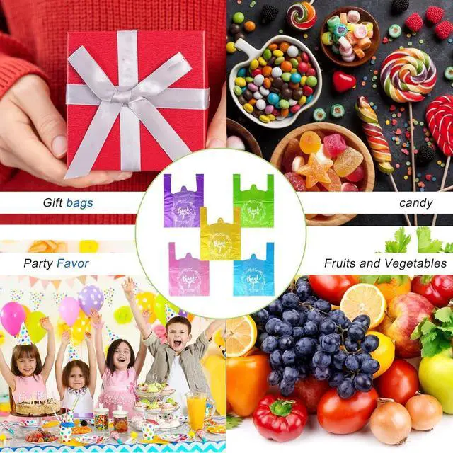 Alt view image 5 of 6 - Thank You T-Shirt Plastic Bags Plastic Bulk Shopping Bags Restaurant Bag in Bulk Pink Green Yellow Purple Cyan