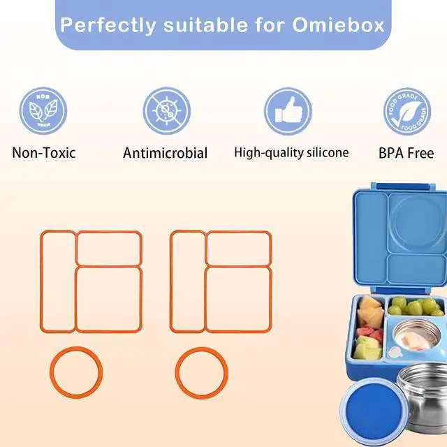 Alt view image 4 of 7 - 4-Pack Lid Seal Gaskets for OmieBox Kids Bento Box, Orange