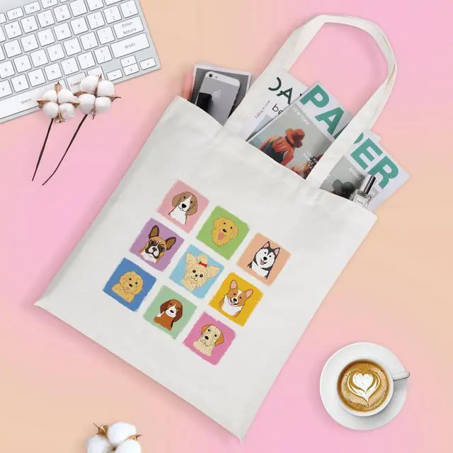 Alt view image 2 of 7 - Louise Maelys Canvas Tote Bag For Women Cute Dog with Zipper Pocket