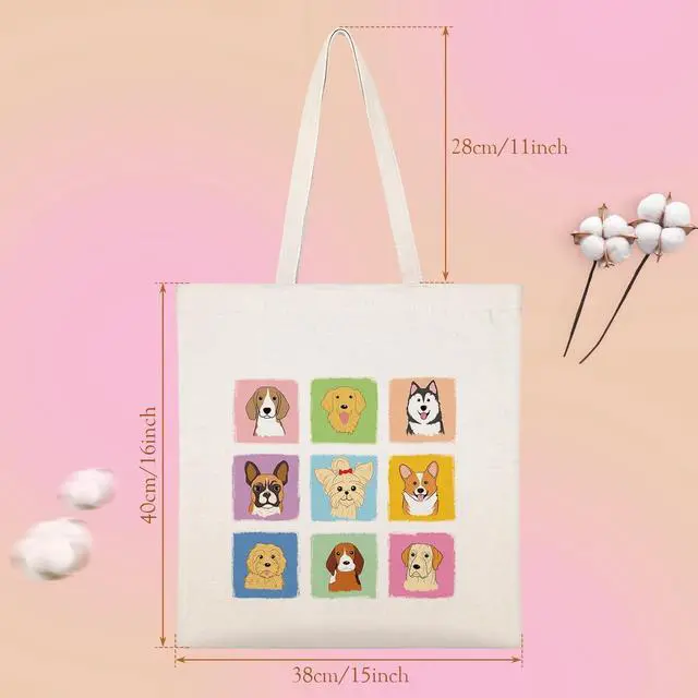 Alt view image 4 of 7 - Louise Maelys Canvas Tote Bag For Women Cute Dog with Zipper Pocket
