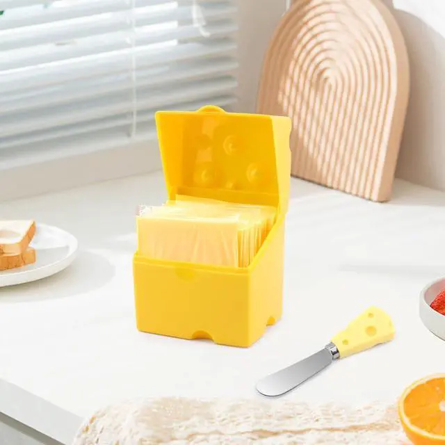 Alt view image 7 of 7 - Sliced Cheese Storage Container, Plastic Cheese Slice Keeper for Fridge with Butter Cu-tter, Flipped Lid Chees e Saver Holder, Airtight, Keeps Chees e Fresh Longer(COLOR:Yellow)