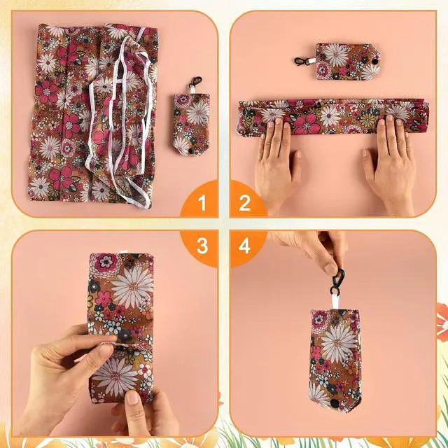 Alt view image 6 of 7 - MIAHART Reusable Grocery Bags Foldable Groceries Shopping Bags Foldable Cute Tote Bags Fashion Bags Waterproof Nylon Grocery Bags (Flower Style)