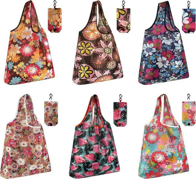 Main image of MIAHART Reusable Grocery Bags Foldable Groceries Shopping Bags Foldable Cute Tote Bags Fashion Bags Waterproof Nylon Grocery Bags (Flower Style)