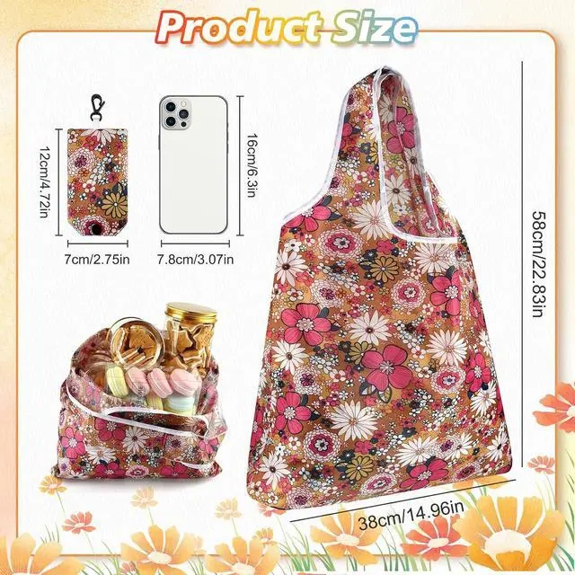 Alt view image 3 of 7 - MIAHART Reusable Grocery Bags Foldable Groceries Shopping Bags Foldable Cute Tote Bags Fashion Bags Waterproof Nylon Grocery Bags (Flower Style)