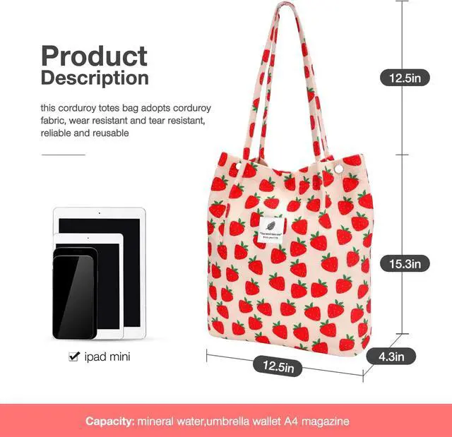 Alt view image 3 of 7 - LHMTQVK Corduroy Tote Bags for Women, Large Capacity Tote Purse Reusable Grocery Shoulder Bag with Inner Pockets
