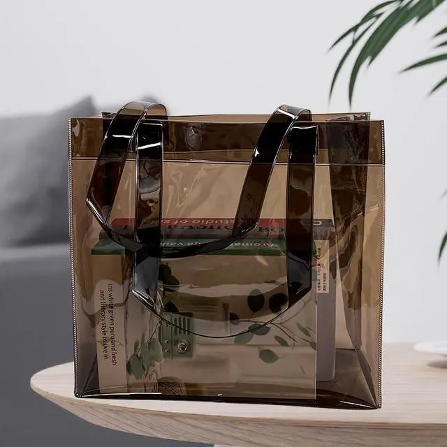 Alt view image 3 of 5 - 1pcs Waterproof Large Transparent Pvc Shopping Clear Tote Bag with Handles Beach Bags for Work Beach Sports