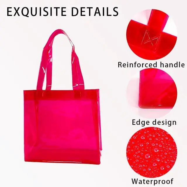 Alt view image 5 of 5 - 1pcs Waterproof Large Transparent Pvc Shopping Clear Tote Bag with Handles Beach Bags for Work Beach Sports