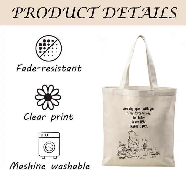 Alt view image 5 of 6 - Canvas Tote Bag Aesthetic for Women,Reusable Canvas Cute Shoulder Bag for Grocery, Shopping, Beach & Daily Use