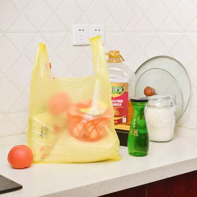 Alt view image 7 of 7 - LazyMe Yellow Plastic Bags with Handles, T Shirt Bags 12x20 Inch, 50 Count