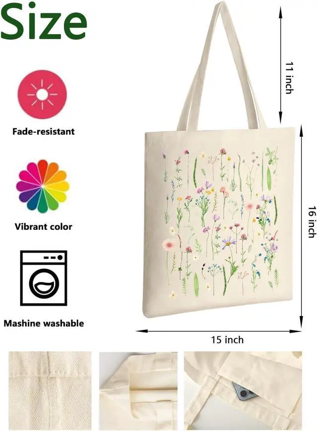 Alt view image 4 of 7 - AUSVKAI Canvas Tote Bag Aesthetic for Women, Cute Reusable Cloth Cotton Bags for Shopping Beach Grocery