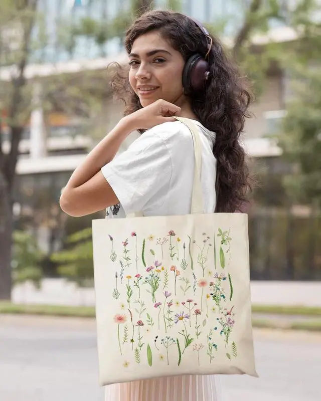 Alt view image 3 of 7 - AUSVKAI Canvas Tote Bag Aesthetic for Women, Cute Reusable Cloth Cotton Bags for Shopping Beach Grocery
